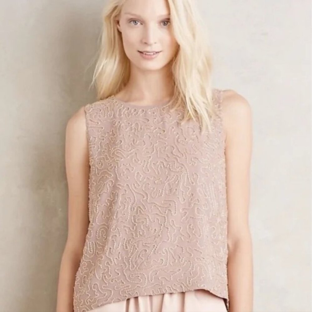 Paper Crown Anthropologie beaded tank size XSP blush pink boho art to wear